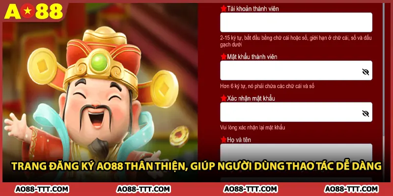 Trang đăng ký AO88 thân thiện, giúp người dùng thao tác dễ dàng